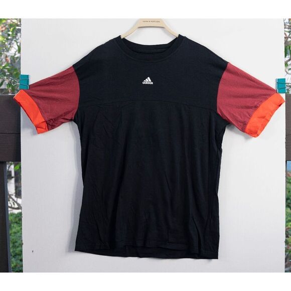 Adidas Women's Medium Authentic Colorblock Sleeves T-Shirt Black Red Size L - Picture 1 of 5